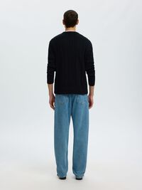 CABLE KNIT PULLOVER, Black, highres