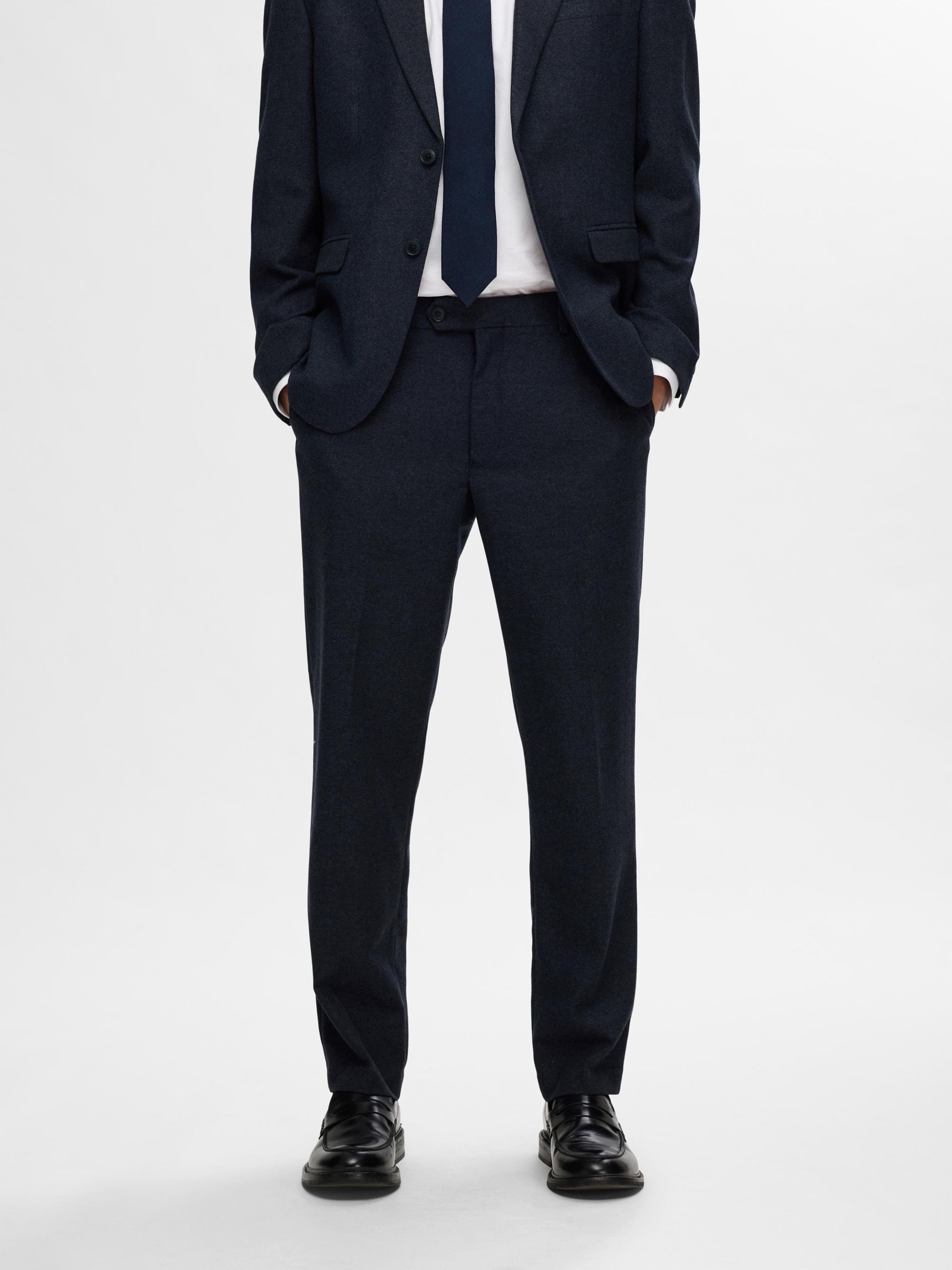 CHECKED WOOL BLEND TROUSERS, Dark Blue, highres