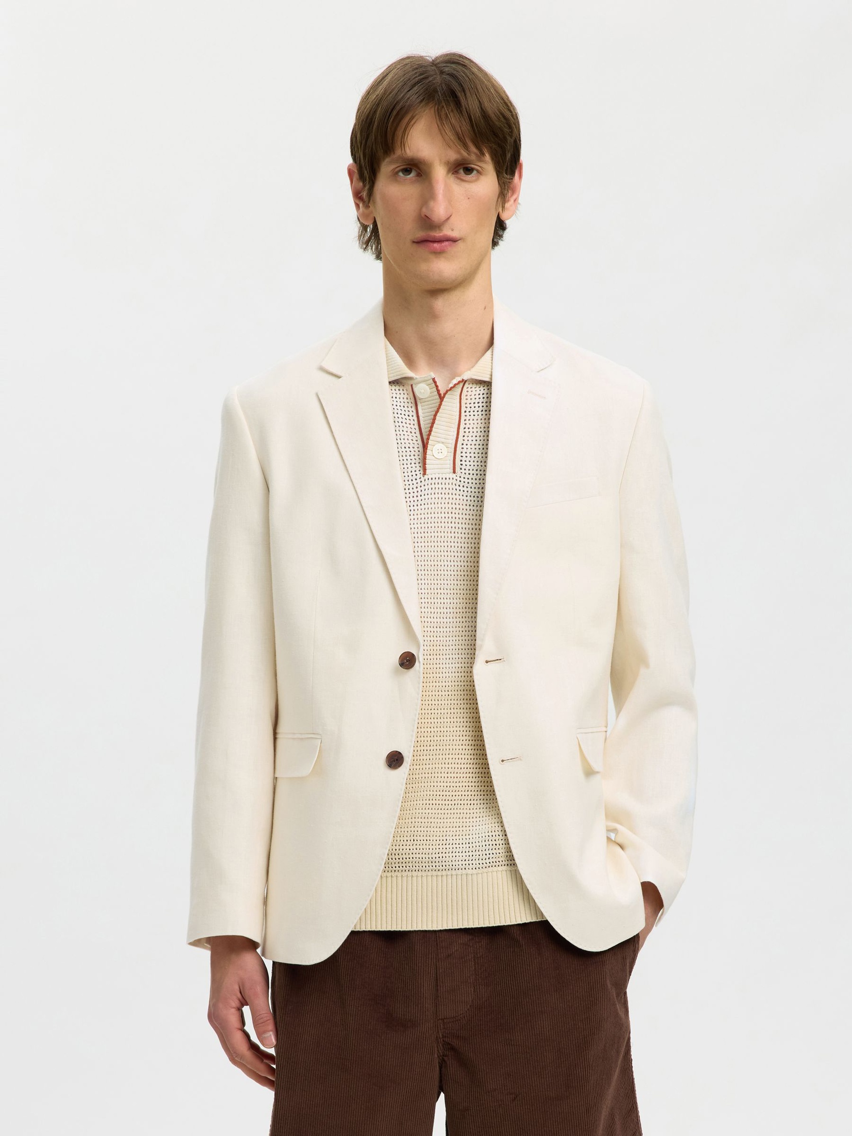 LEINENMIX BLAZER, Egret, highres