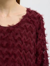 ZIGZAG FRINGE BALLOON SLEEVE TOP, Tawny Port, highres