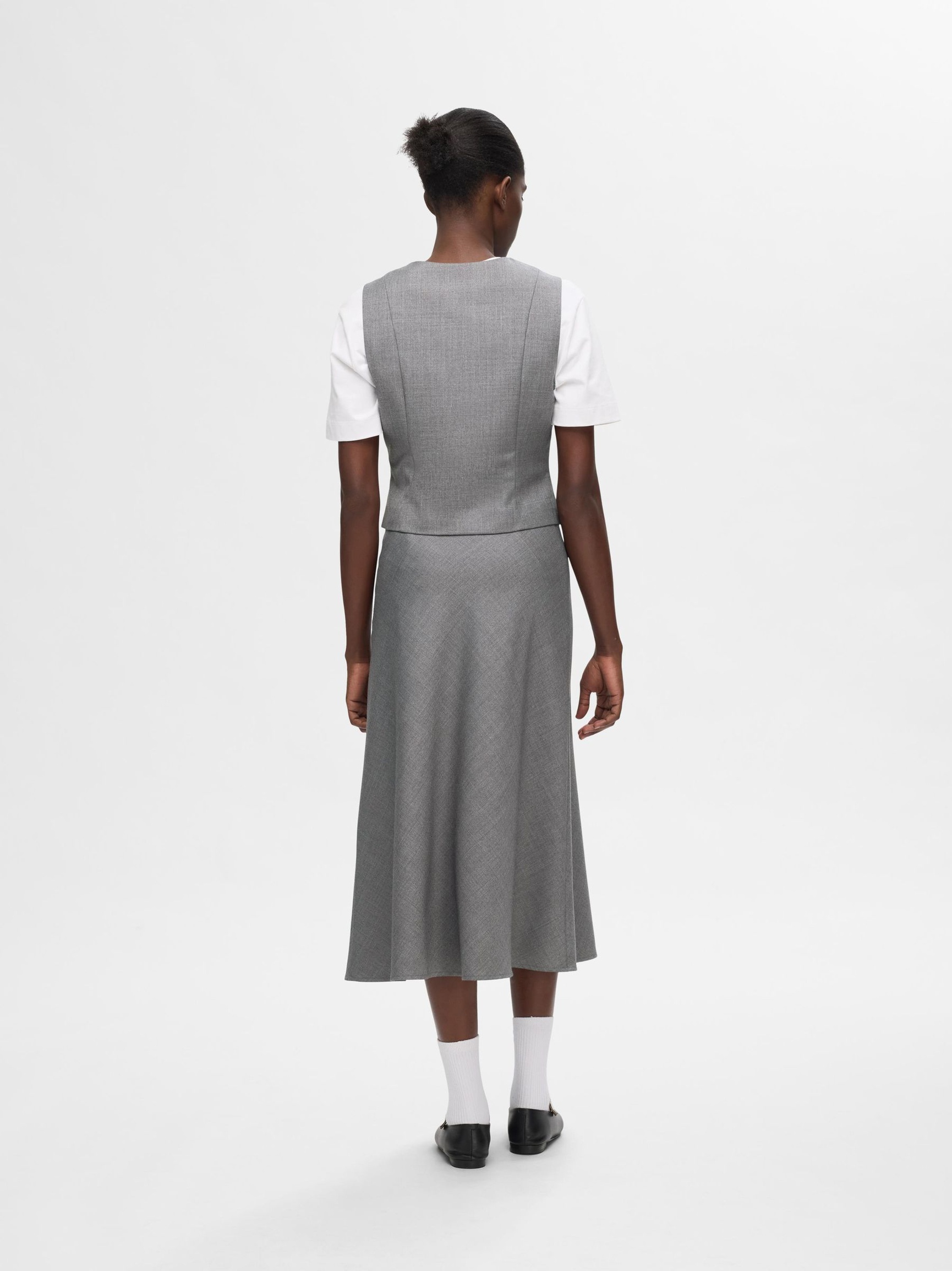 FIGURSYDD ULLBLANDING MIDISKJØRT, Grey Melange, highres