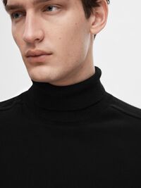 LONG-SLEEVED ROLL NECK PULLOVER, Black, highres