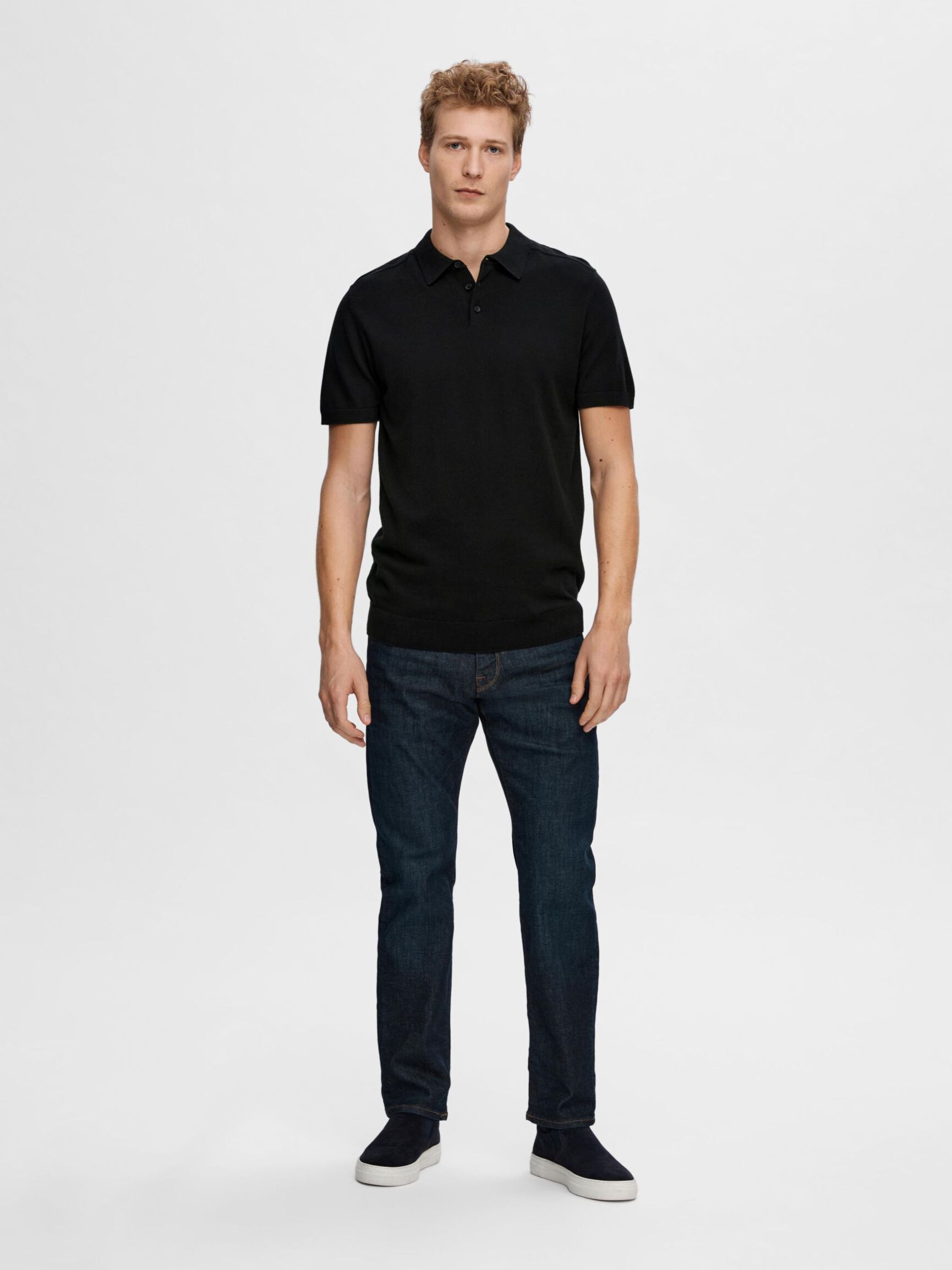 GEBREIDE POLO, Black, highres