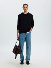 CABLE KNIT PULLOVER, Black, highres
