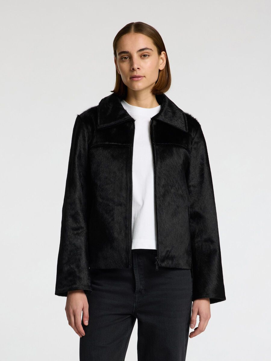 Selected 100% COW LEATHER JACKET, Black, highres - 16099745_Black_003.jpg