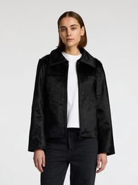 100% COW LEATHER JACKET, Black, highres