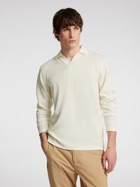 KNITTED LONG-SLEEVED POLO, Egret, highres