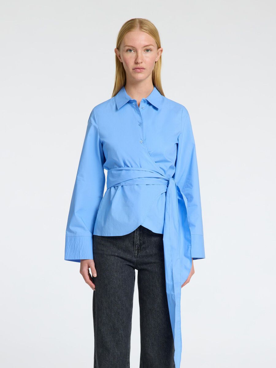 Selected LONG SLEEVED WRAP BLOUSE, Cornflower Blue, highres - 16096798_CornflowerBlue_003.jpg