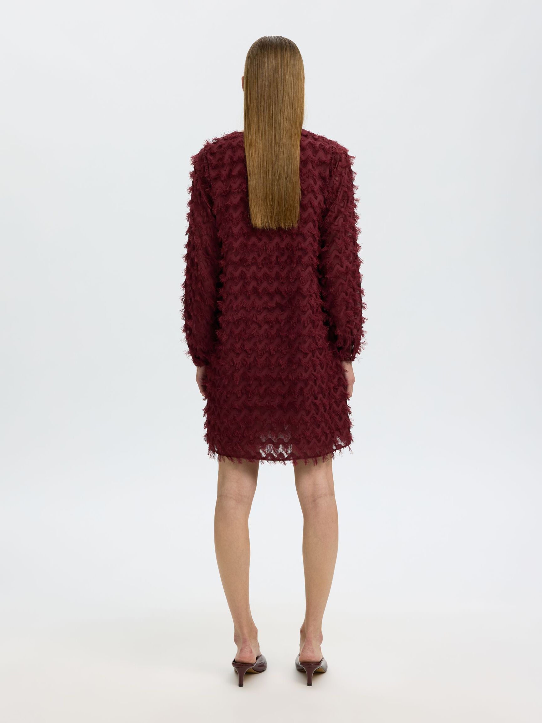 FRINGE MINI DRESS, Tawny Port, highres