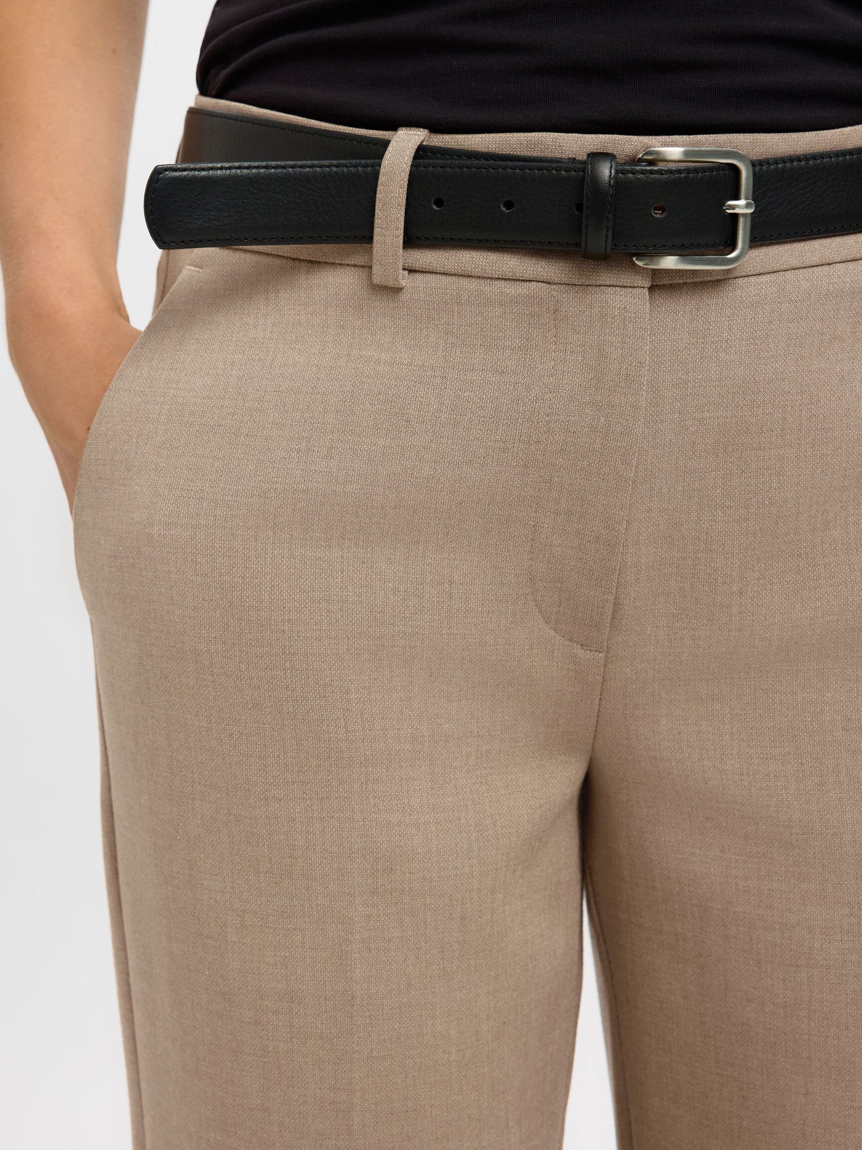 VISCOSE BLEND CROPPED TROUSERS, Camel, highres