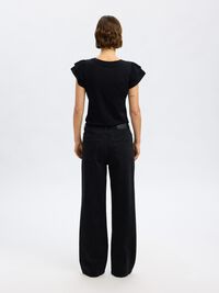 COTTON RUFFLED T-SHIRT, Black, highres