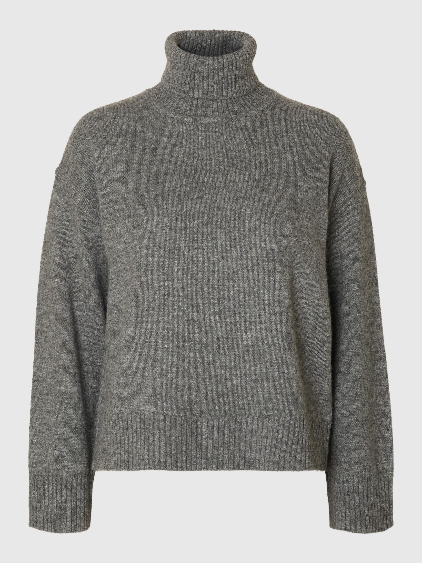 WOOL BLEND ROLL NECK JUMPER, Medium Grey Melange, highres