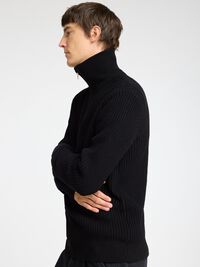 WOLLGEMISCH STRICK HALF-ZIP PULLOVER, Black, highres