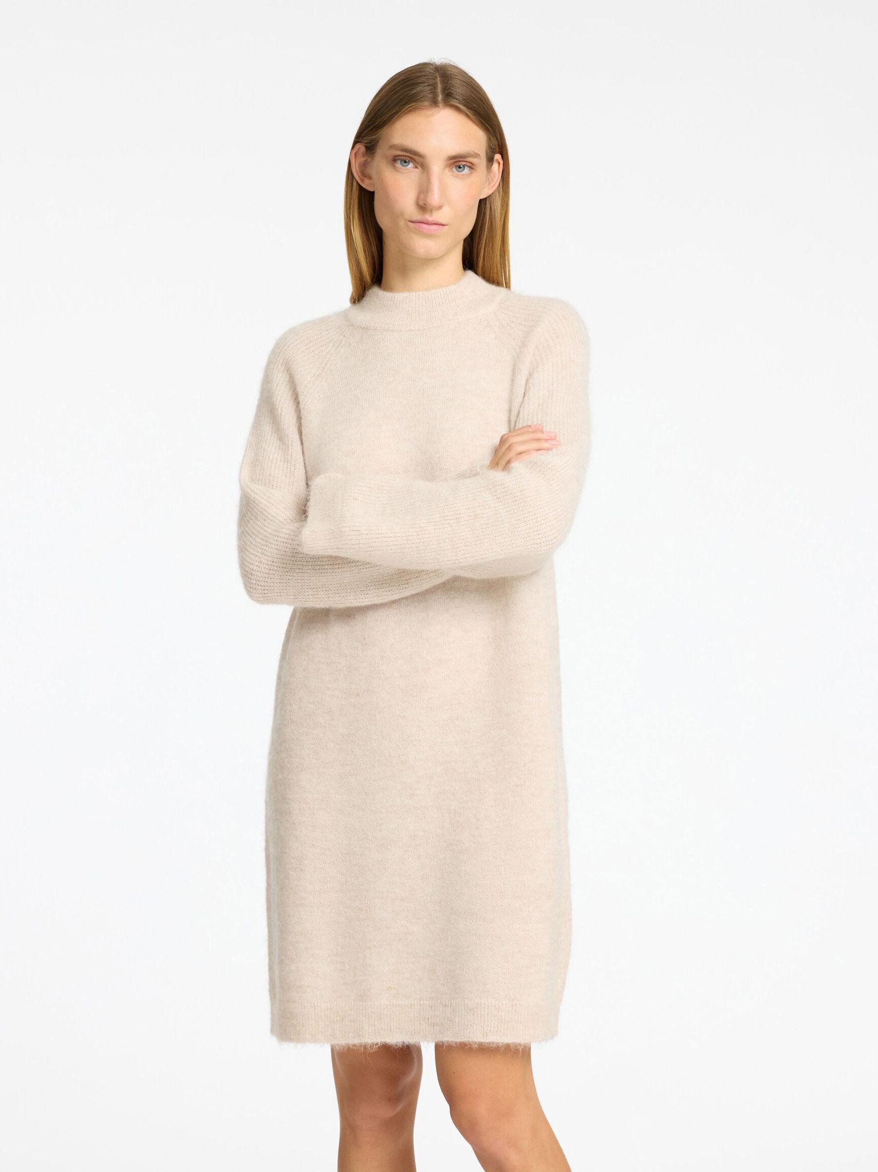 WOOL BLEND MINI DRESS, Birch, highres