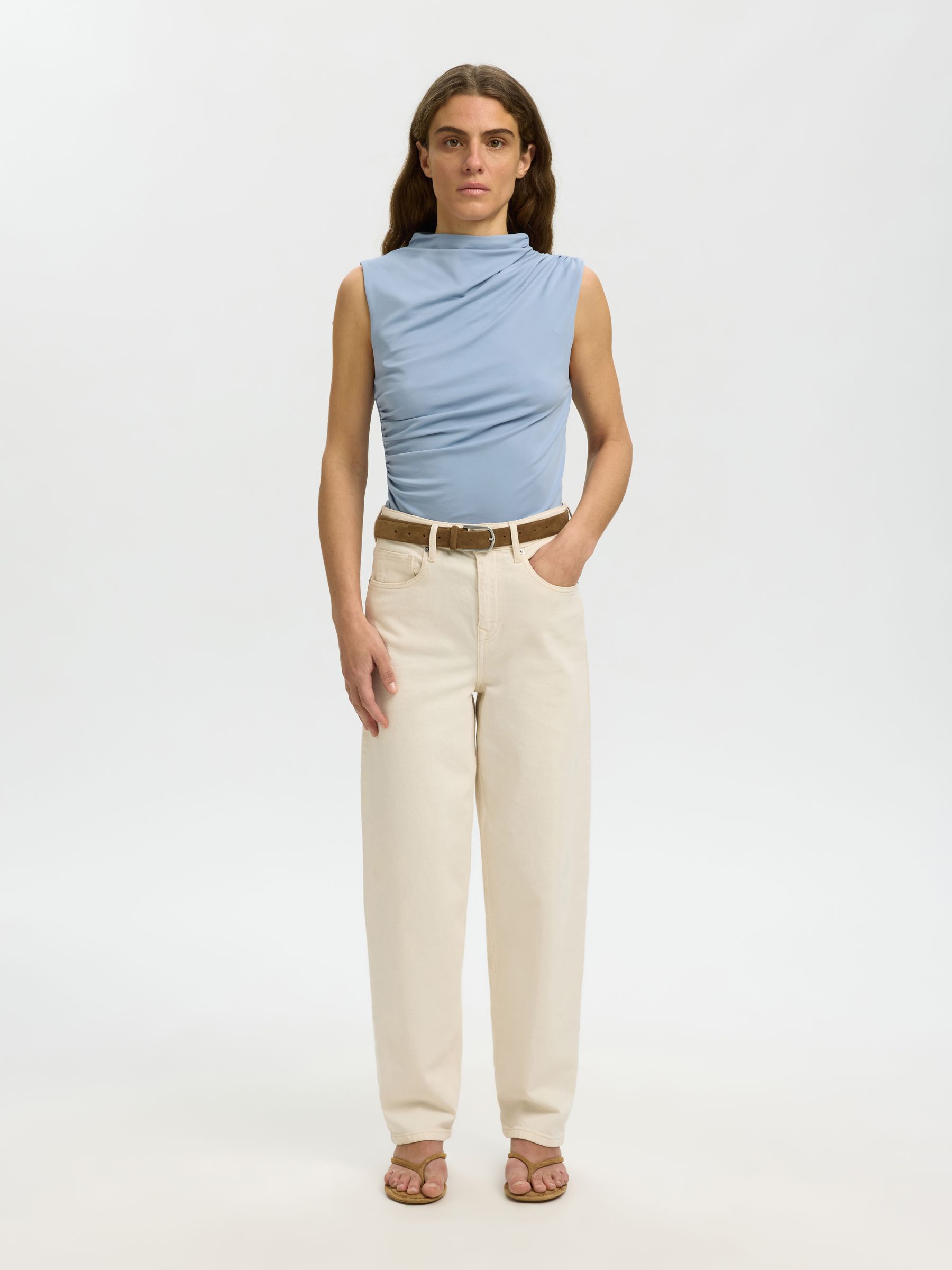 DRAPIERTES ÄRMELLOSES OBERTEIL, Dusty Blue, highres