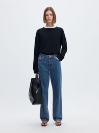 MID WAIST STRAIGHT FIT JEANS, Medium Blue Denim, highres