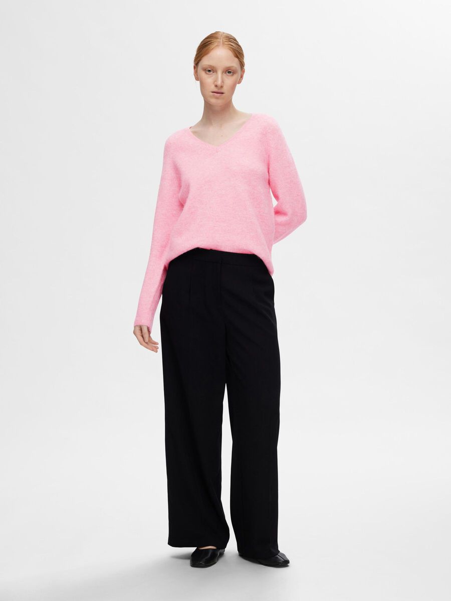 Selected WOOL BLEND V NECK PULLOVER, Peony, highres - 16094268_Peony_1113603_005.jpg