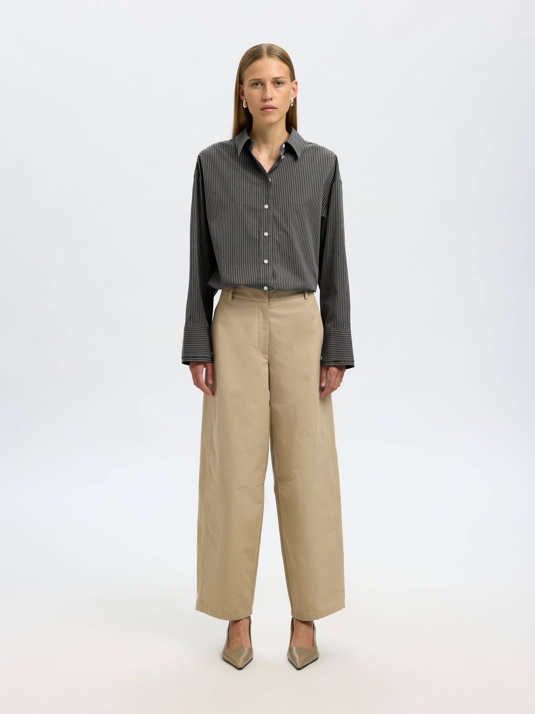 OVERSIZED COTTON STRIPED SHIRT, Chocolate Torte, highres