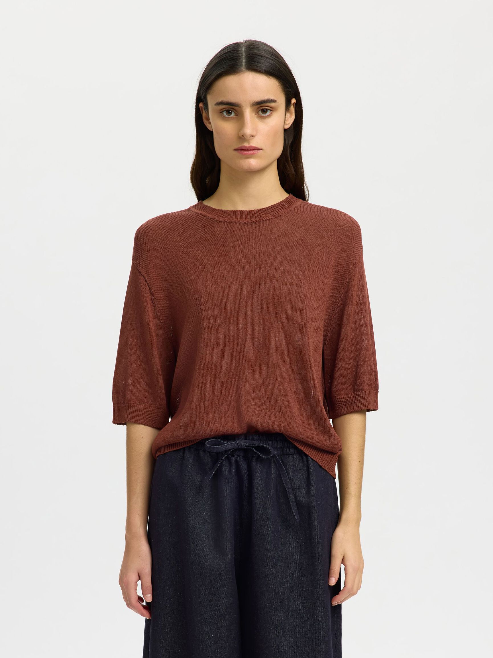 VISCOSE BLEND KNITTED TOP, Cherry Mahogany, highres