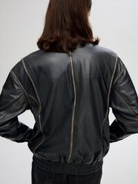 RELAXED FIT LEATHER JACKET, Black, highres