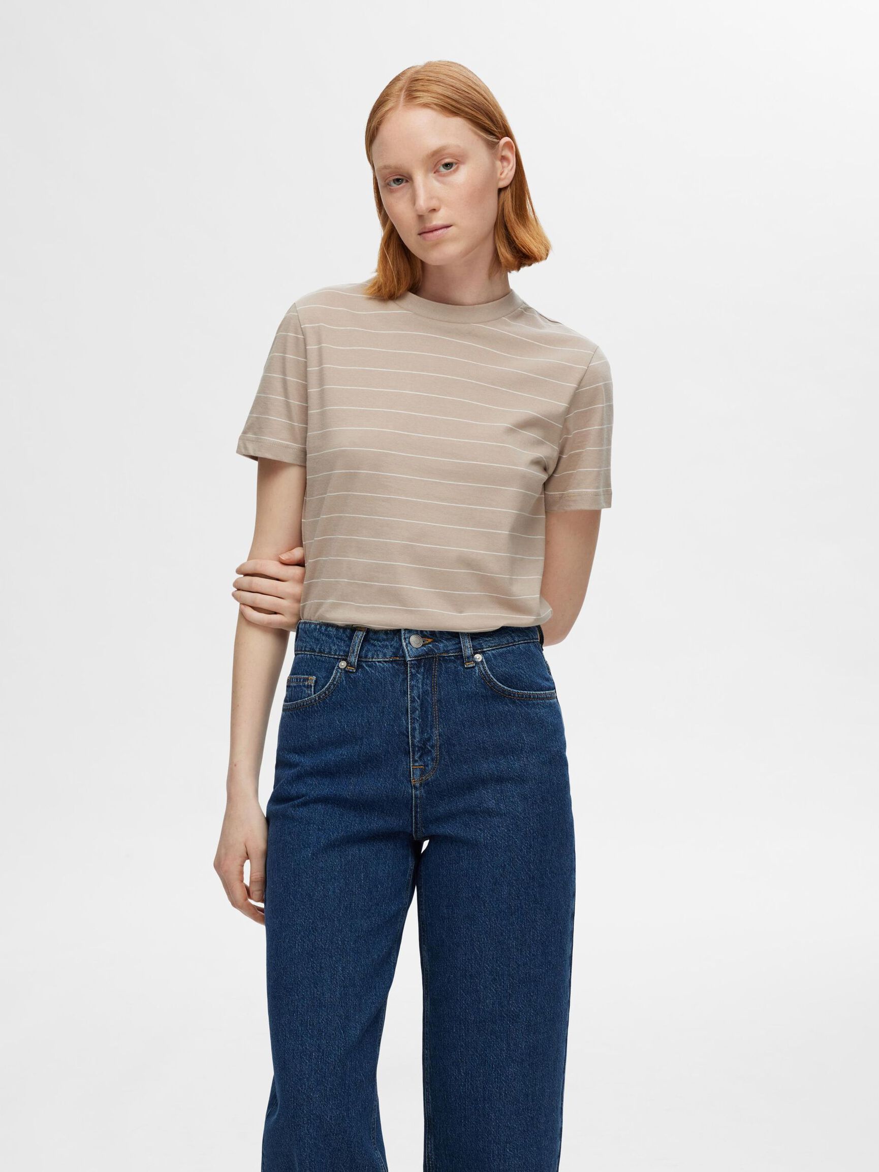 STRIPED COTTON T-SHIRT, Pure Cashmere, highres
