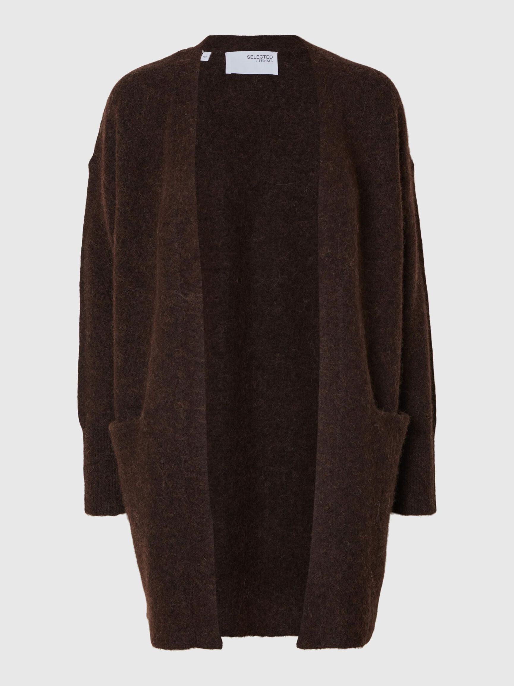 LONG KNITTED CARDIGAN, Coffee Bean, highres