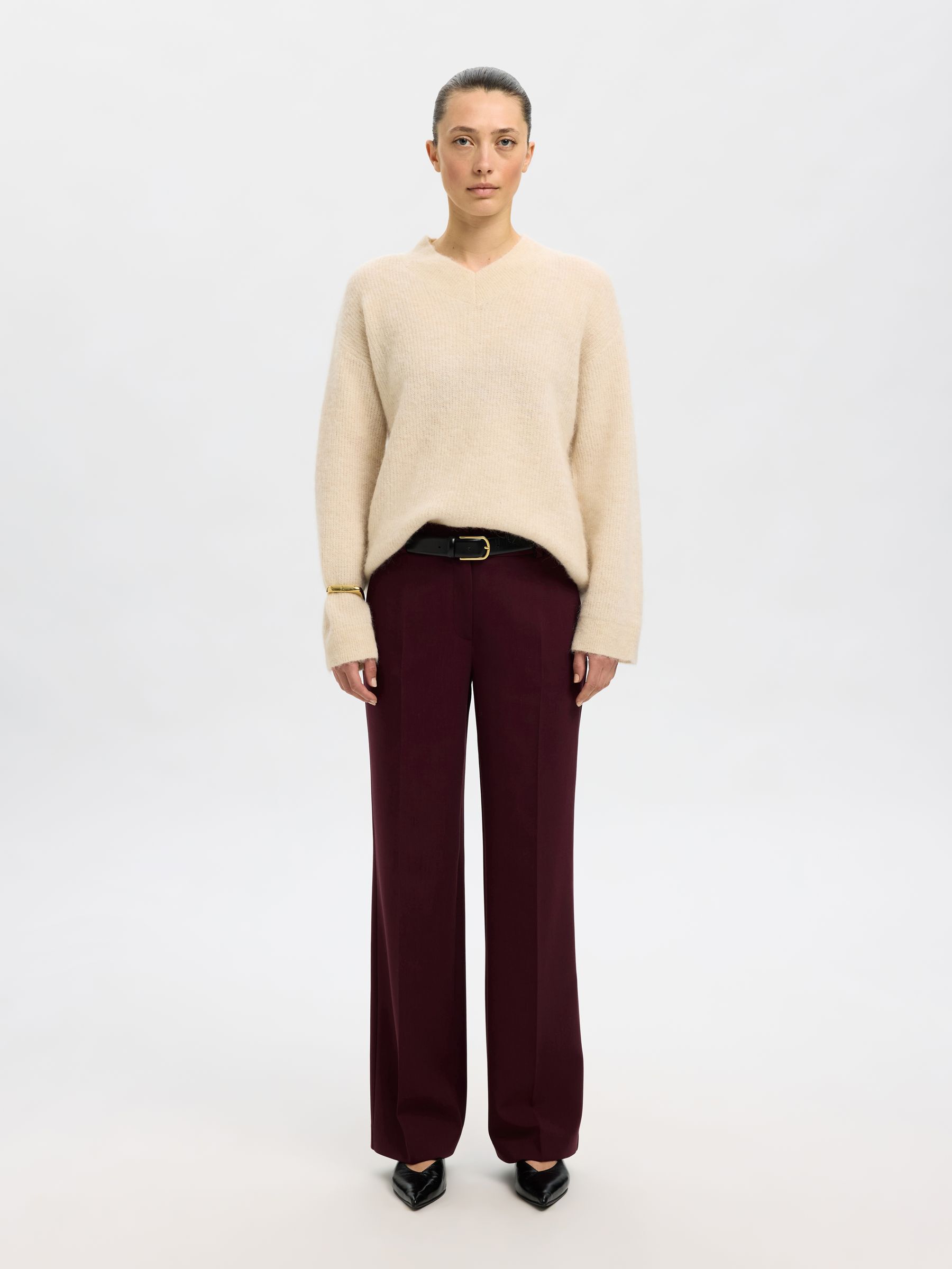WOOL BLEND KNITTED PULLOVER, Birch, highres
