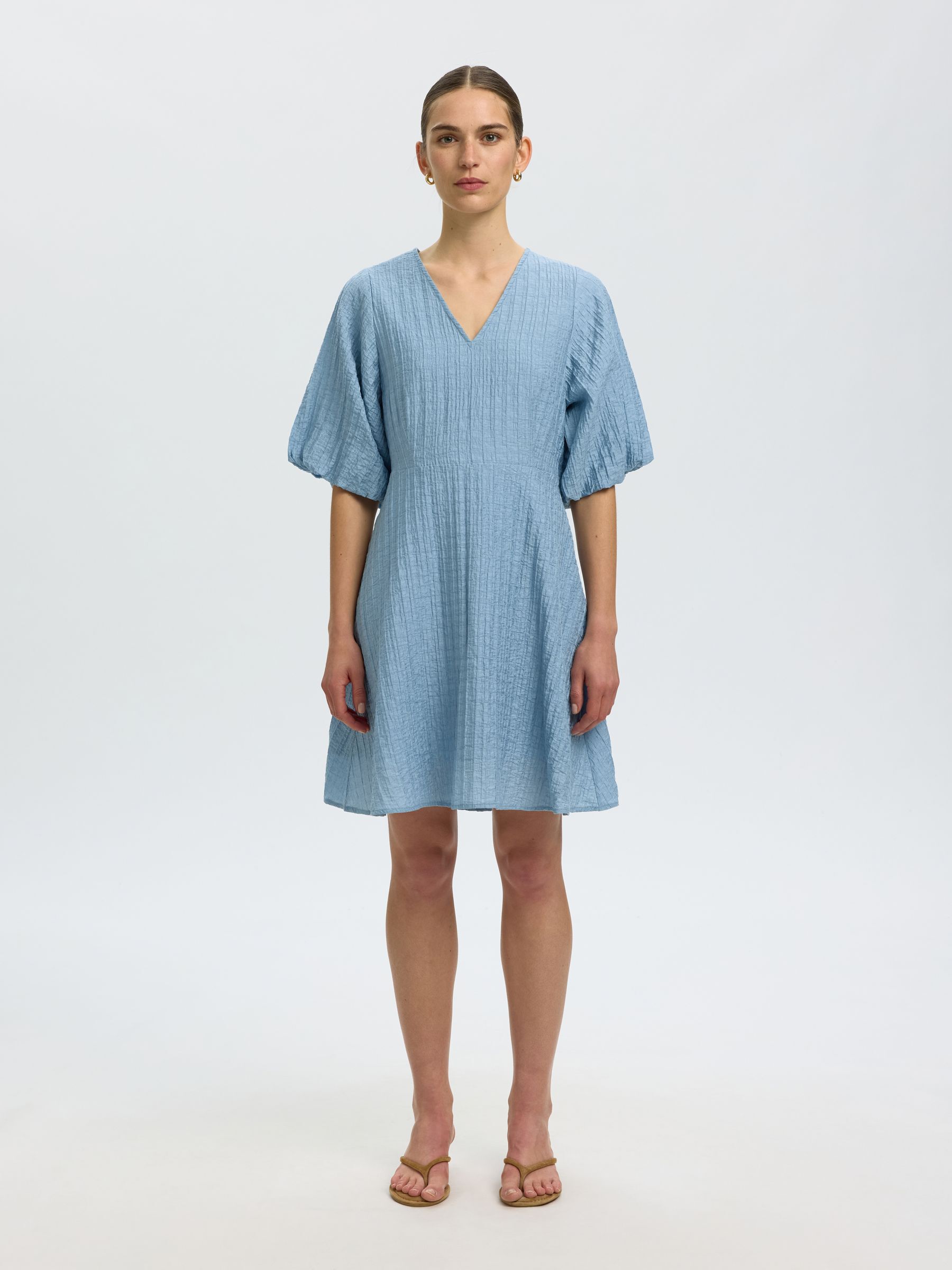 SHORT SLEEVED MINI DRESS, Dusty Blue, highres