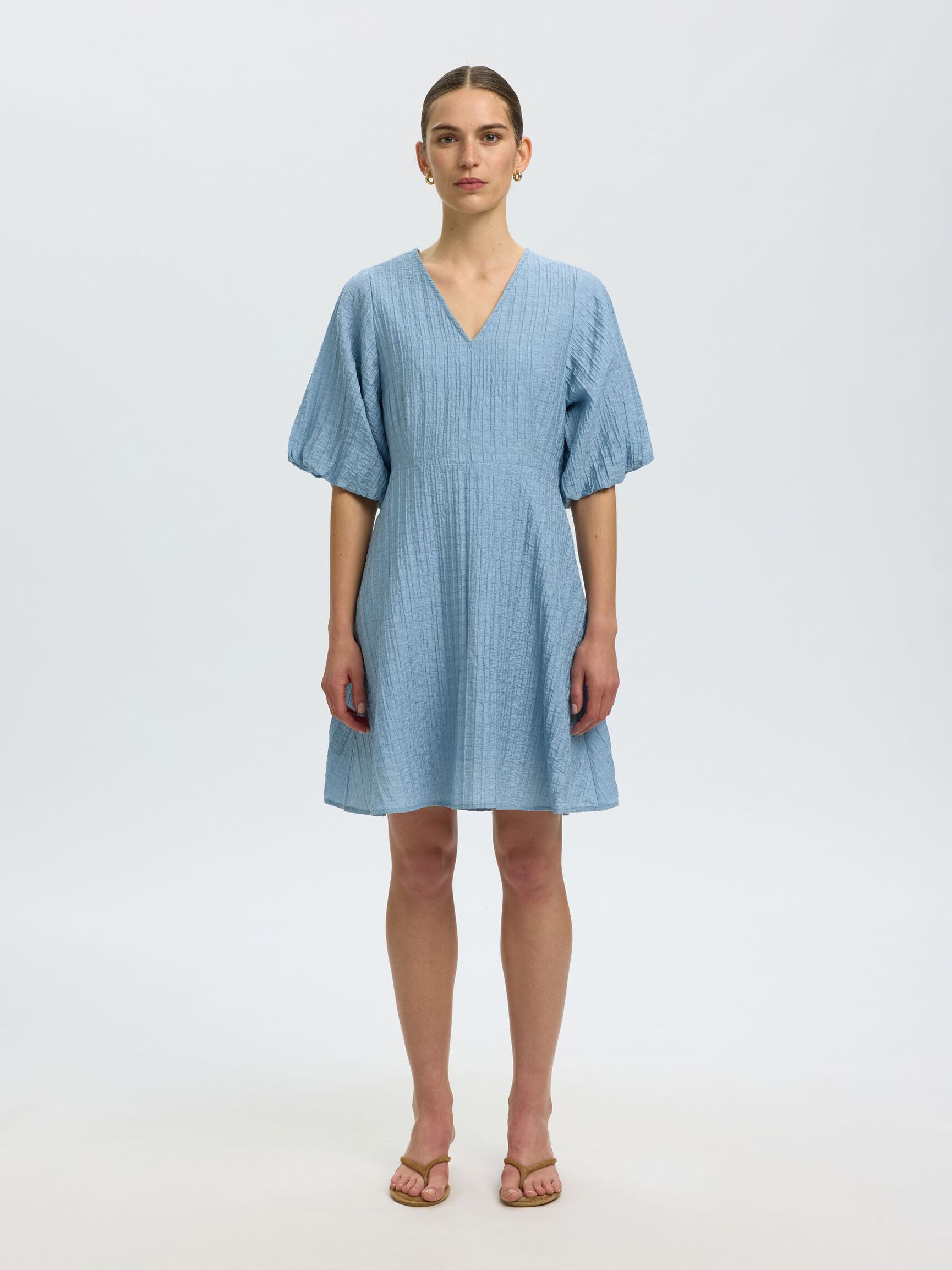 SHORT SLEEVED MINI DRESS, Dusty Blue, highres