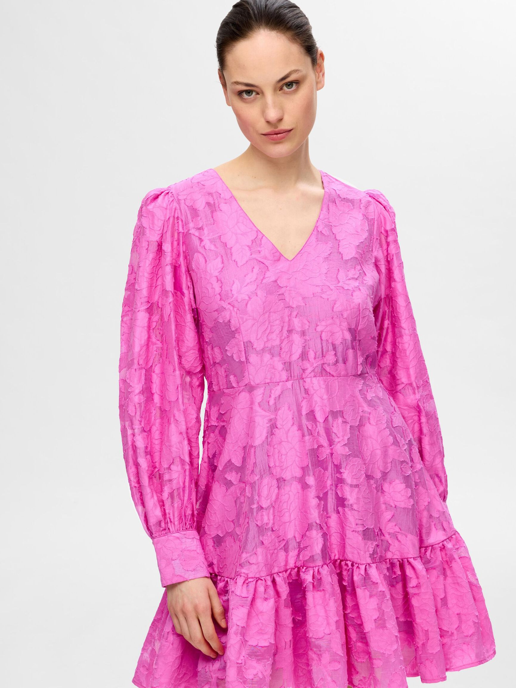 À MANCHES LONGUES FLEURIES MINI-ROBE, Phlox Pink, highres