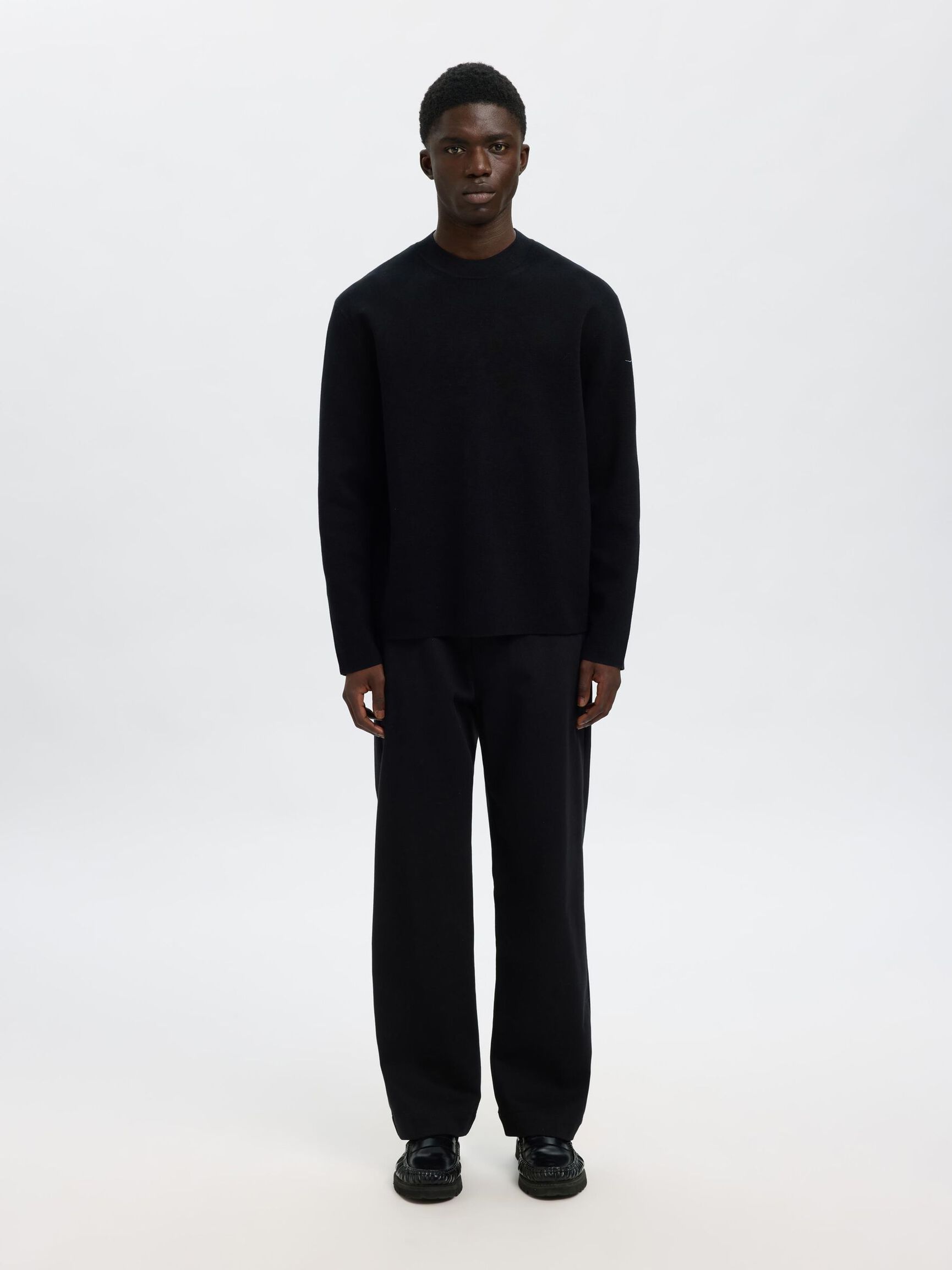 RELAXED FIT COTTON BLEND PULLOVER, Black, highres