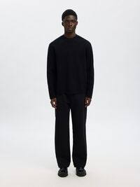 RELAXED FIT COTTON BLEND PULLOVER, Black, highres