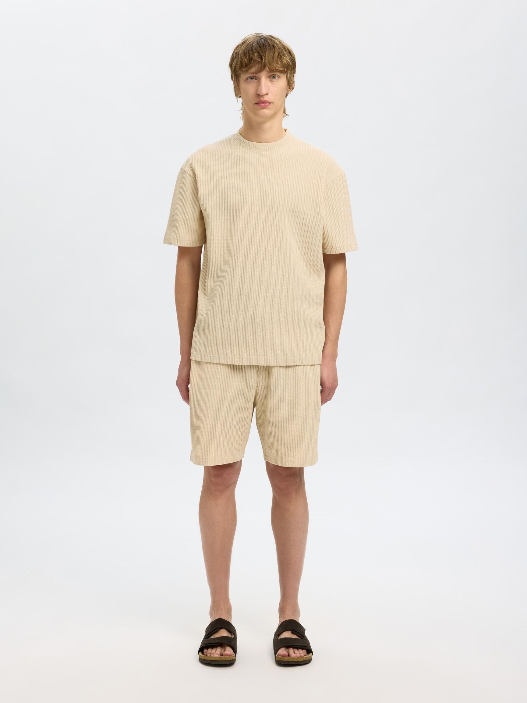 RELAXED FIT WAFFLED  T-SHIRT, Fog, highres
