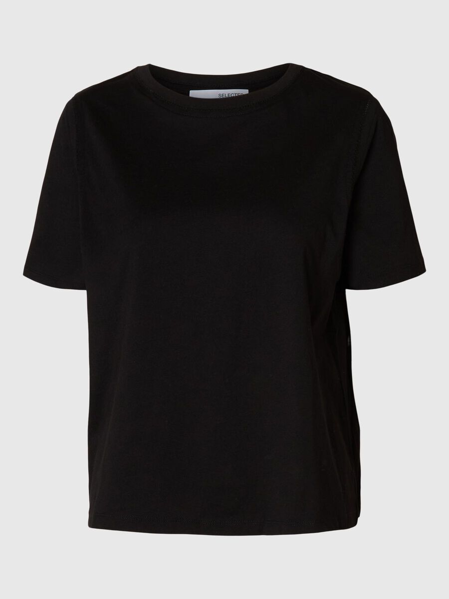 Selected 100% COTTON DETAILED T-SHIRT, Black, highres - 16097834_Black_001.jpg