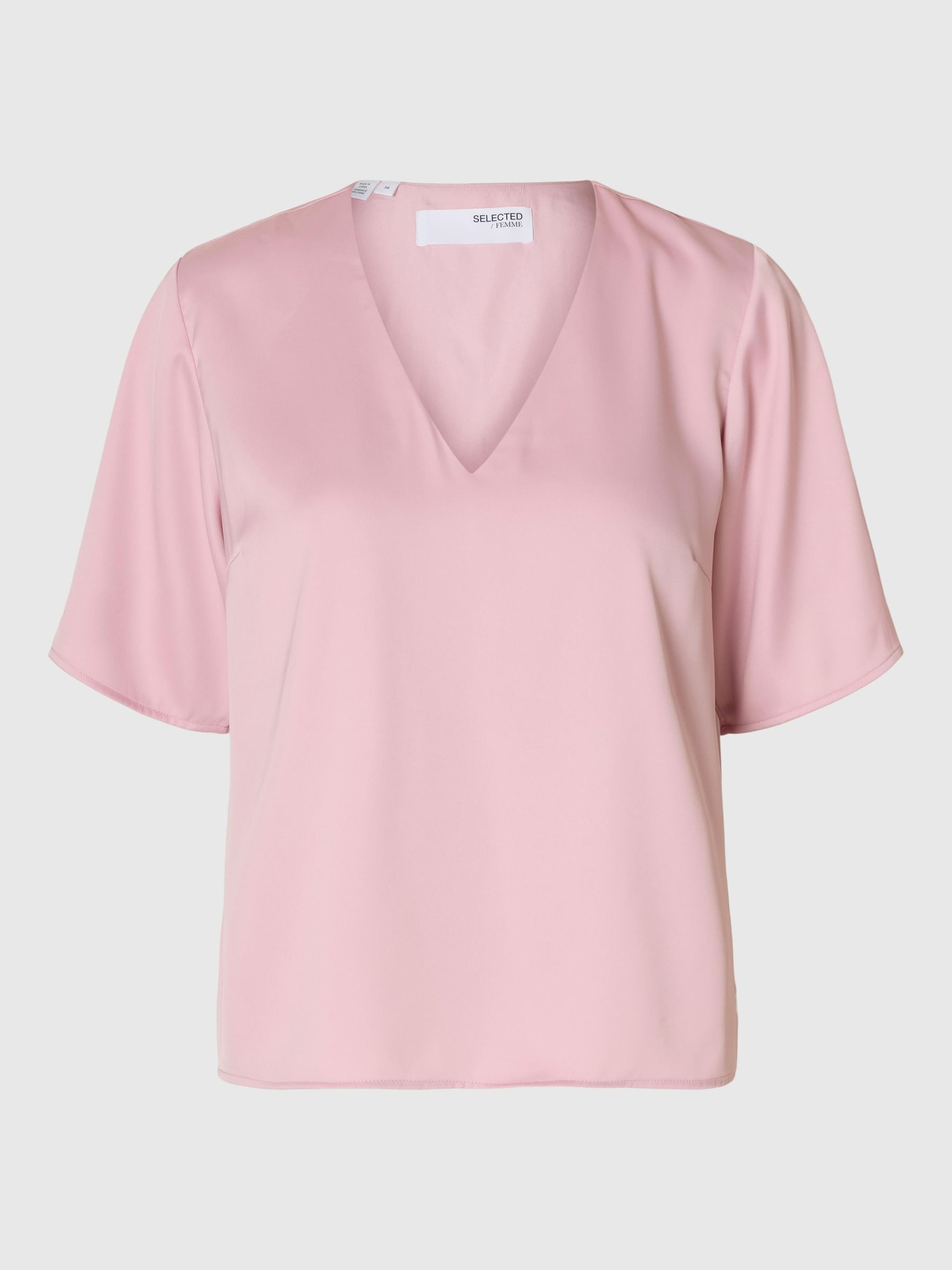 KORTÄRMAD V-RINGAD TOPP, Bleached Mauve, highres
