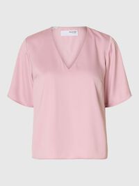 KORTÆRMET TOP MED V-HALS, Bleached Mauve, highres