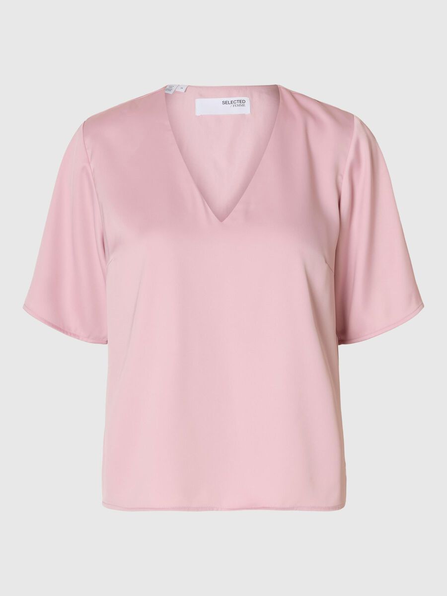 Selected SHORT SLEEVED V-NECK TOP, Bleached Mauve, highres - 16096434_BleachedMauve_001.jpg