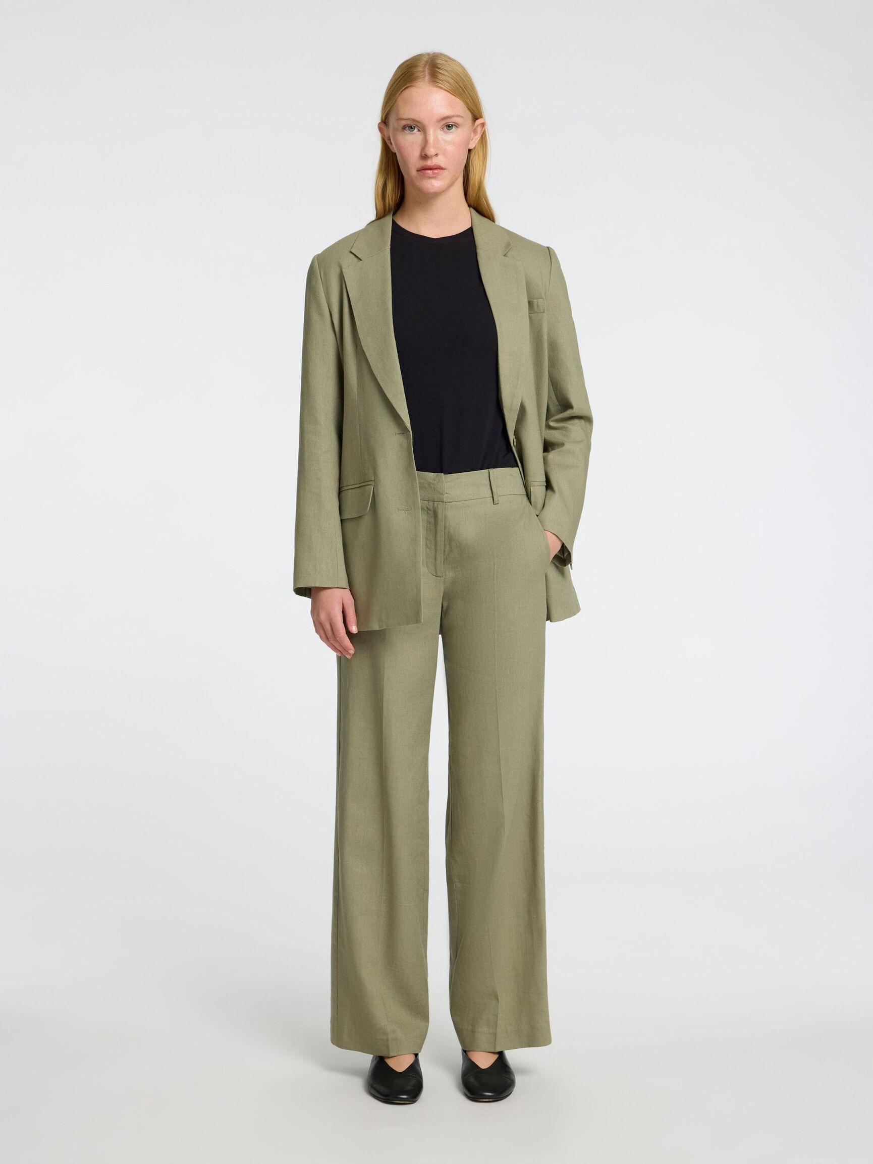 TAILORED WIDE-LEG TROUSERS, Vetiver, highres