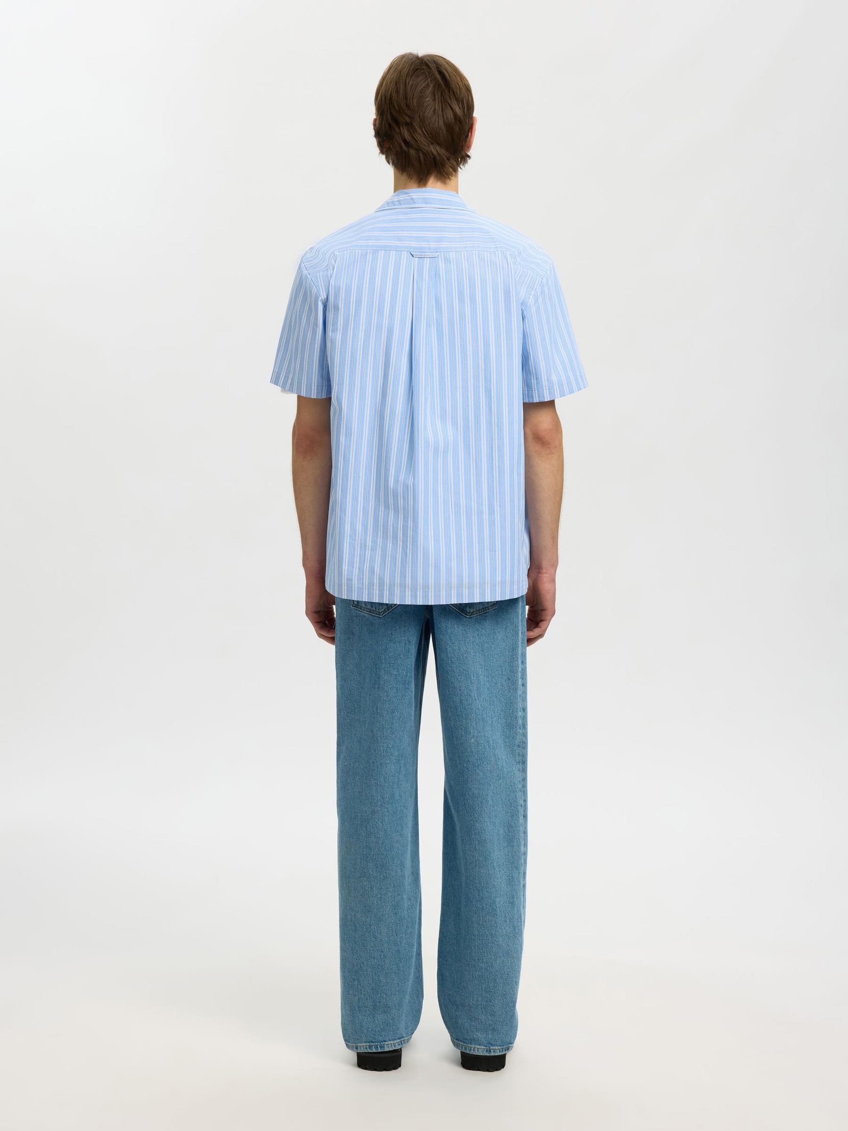 STRIPED SHORT SLEEVED SHIRT, Cashmere Blue, highres
