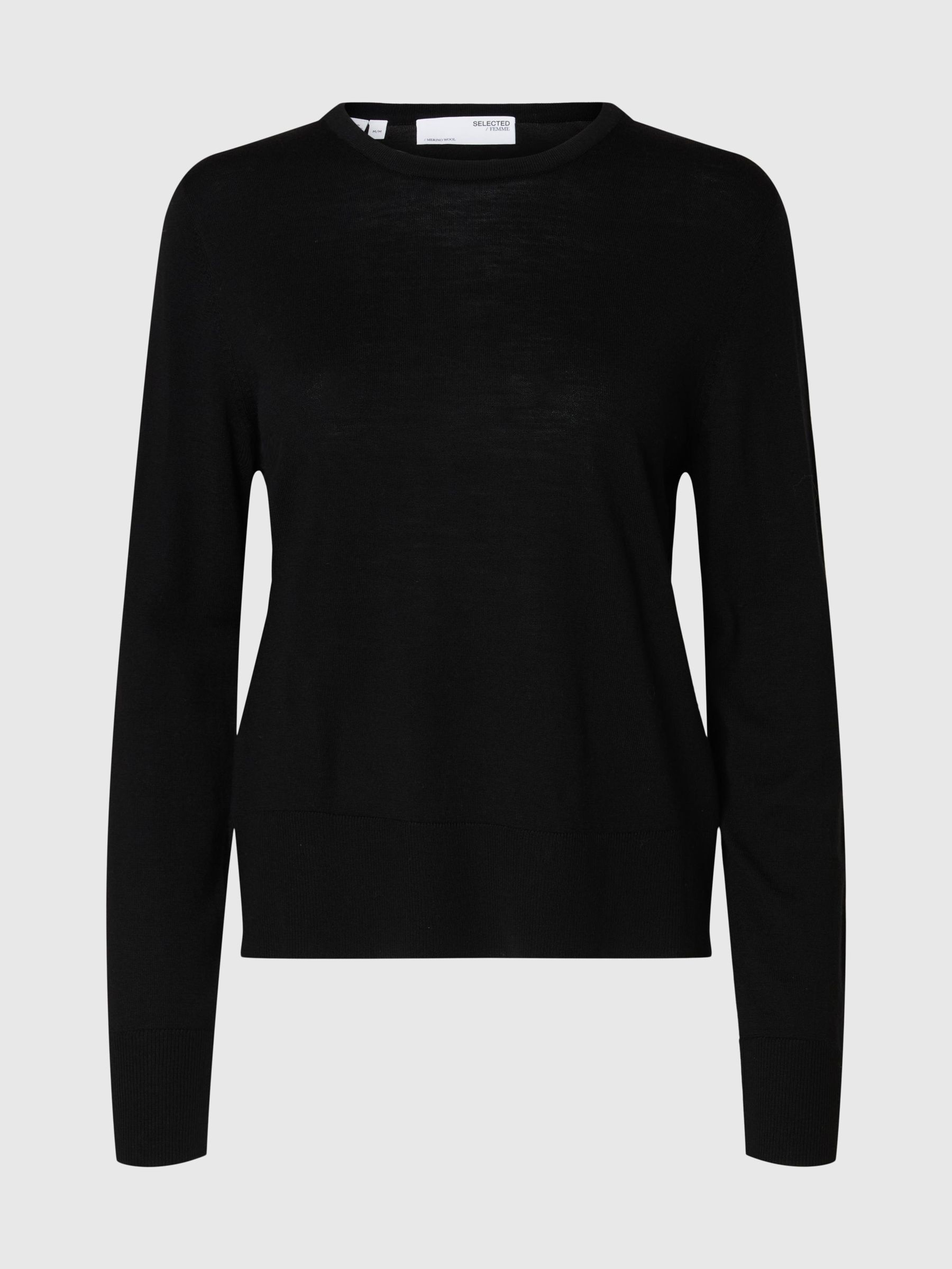 100% MERINO WOOL PULLOVER, Black, highres