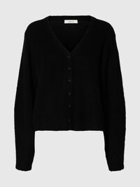 BRUSHED V-NECK CARDIGAN, Black, highres