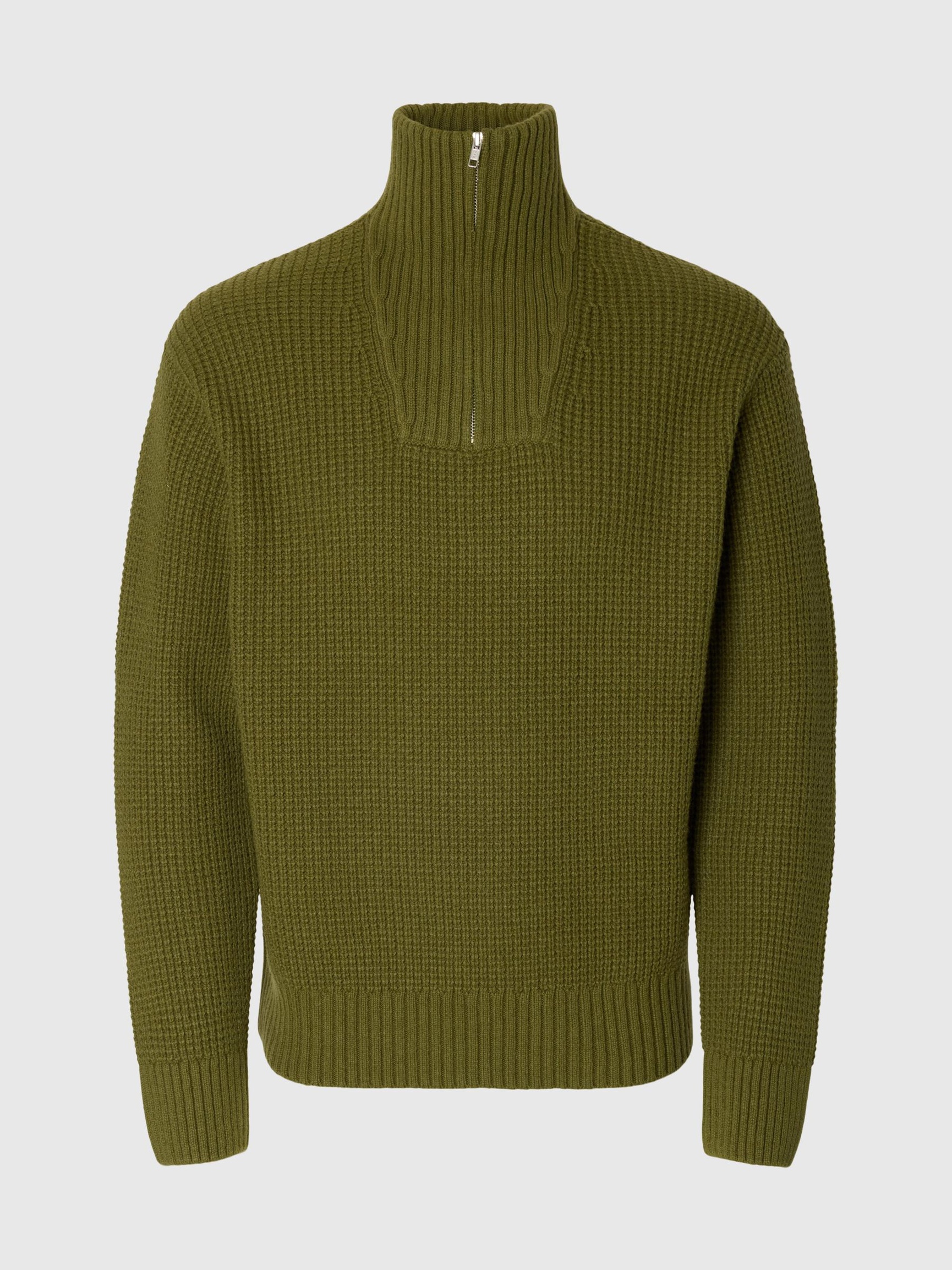 COTTON BLEND HALF-ZIP JUMPER, Avocado, highres