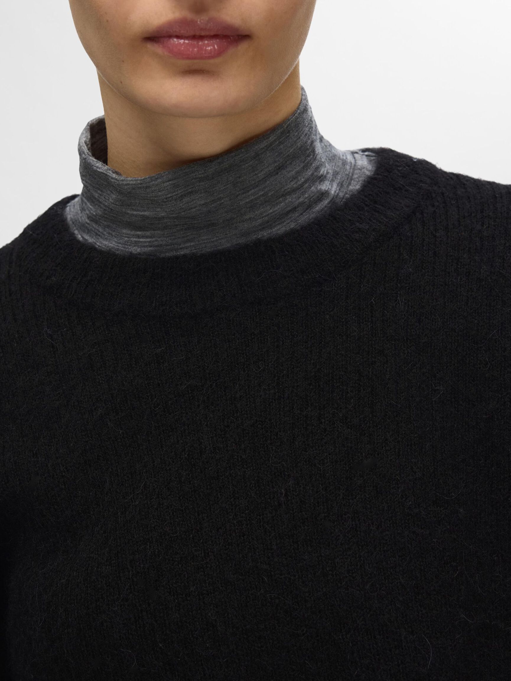WOOL BLEND KNITTED JUMPER, Black, highres