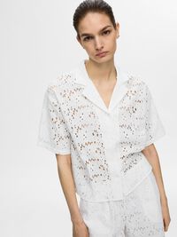 BRODERIE ANGLAISE SHORT SLEEVED SHIRT, Snow White, highres