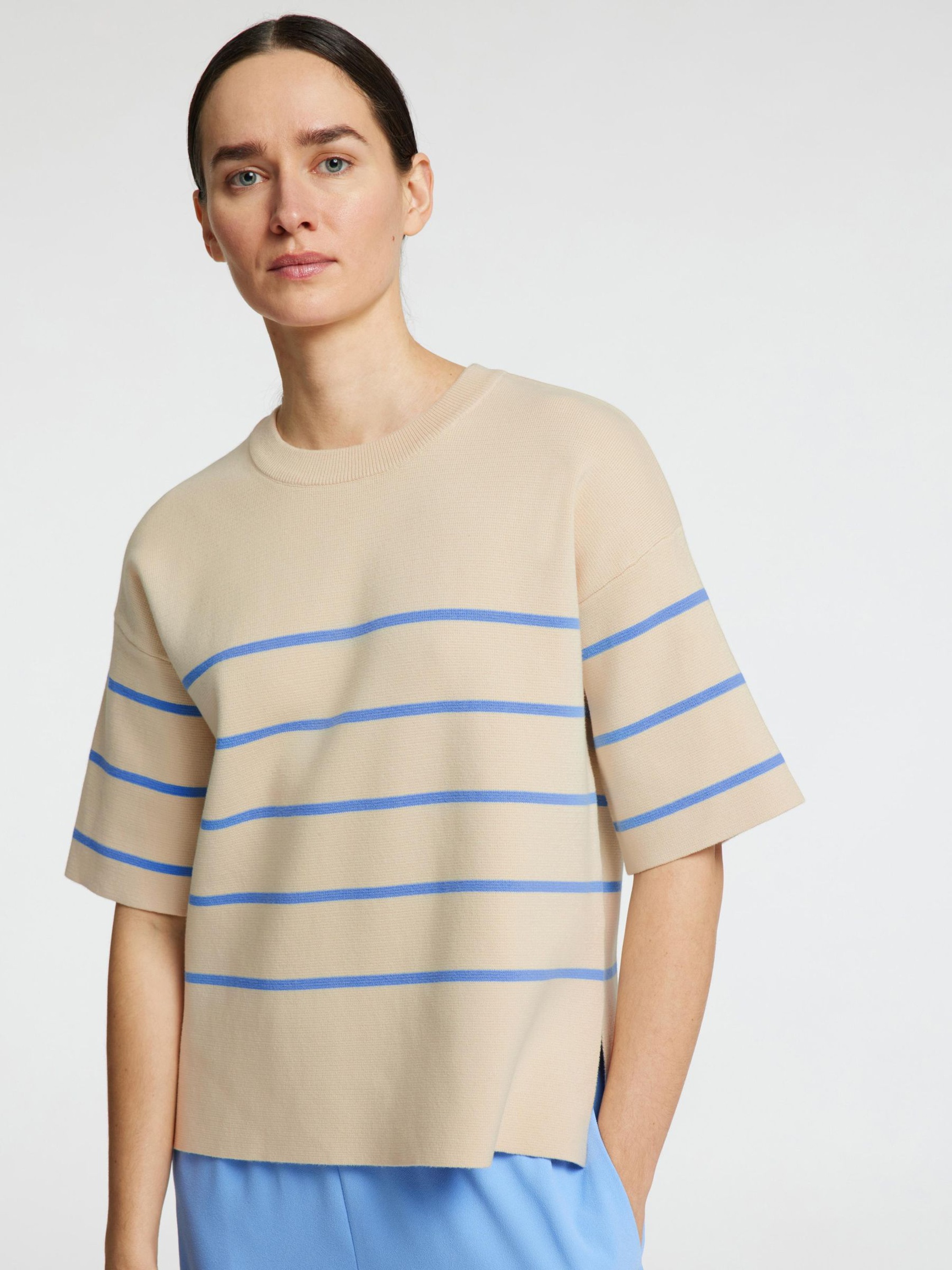 KURZÄRMELIGES STRICKOBERTEIL, Birch, highres
