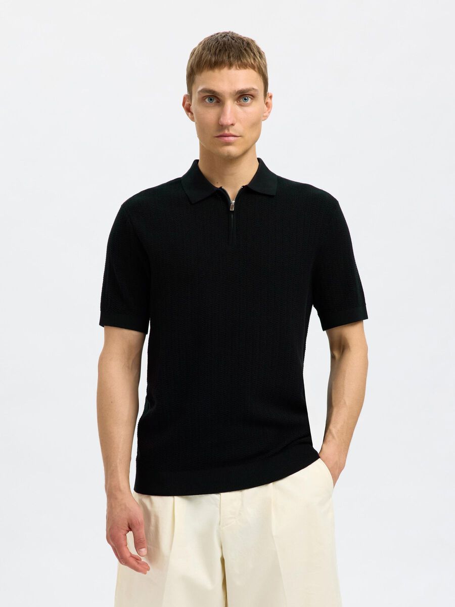 Selected ZIP UP POLO SHIRT, Black, highres - 16096388_Black_003.jpg