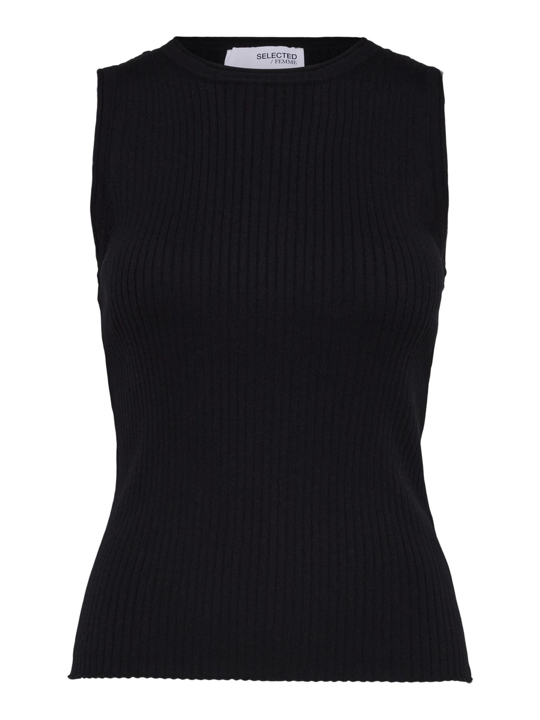 SANS MANCHES TOP EN MAILLE, Black, highres