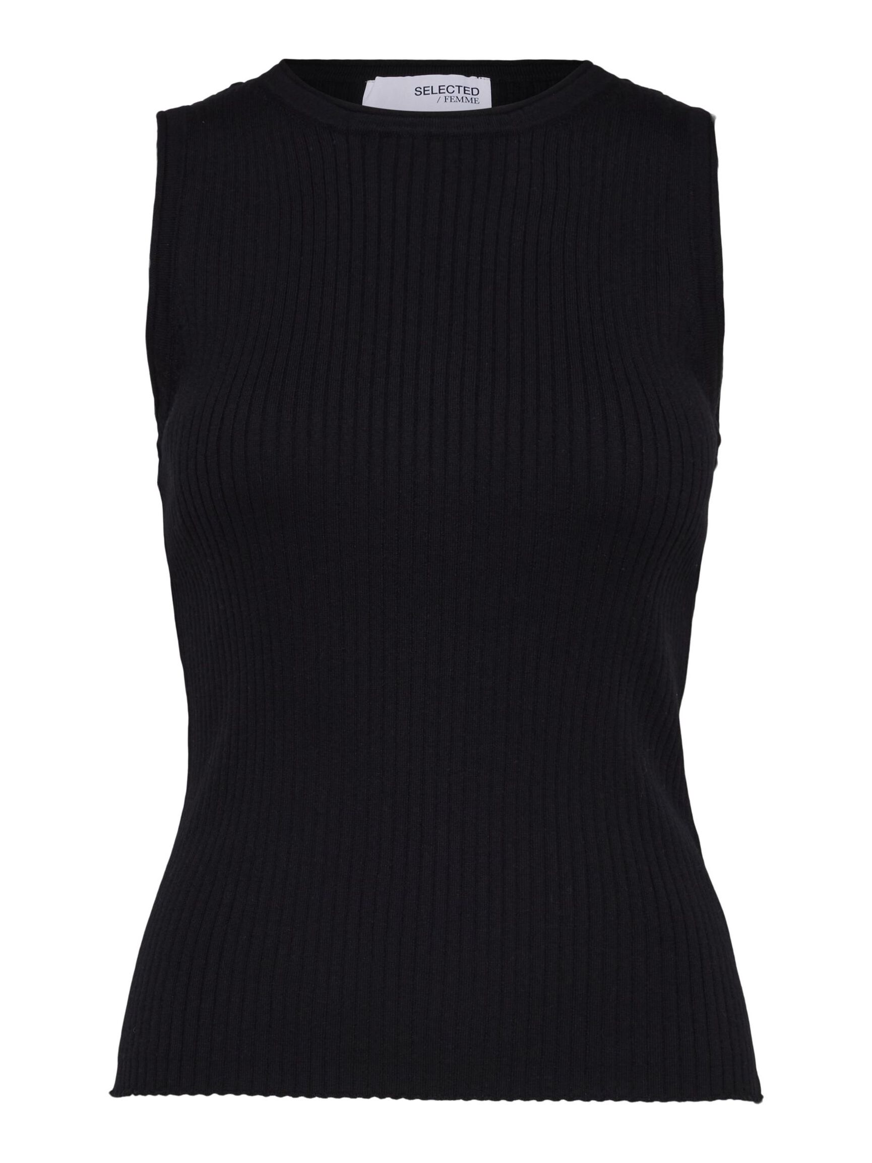 SANS MANCHES TOP EN MAILLE, Black, highres