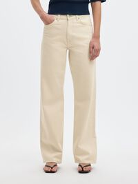HØY MIDJE JEANS MED VIDE BEN, Ecru, highres