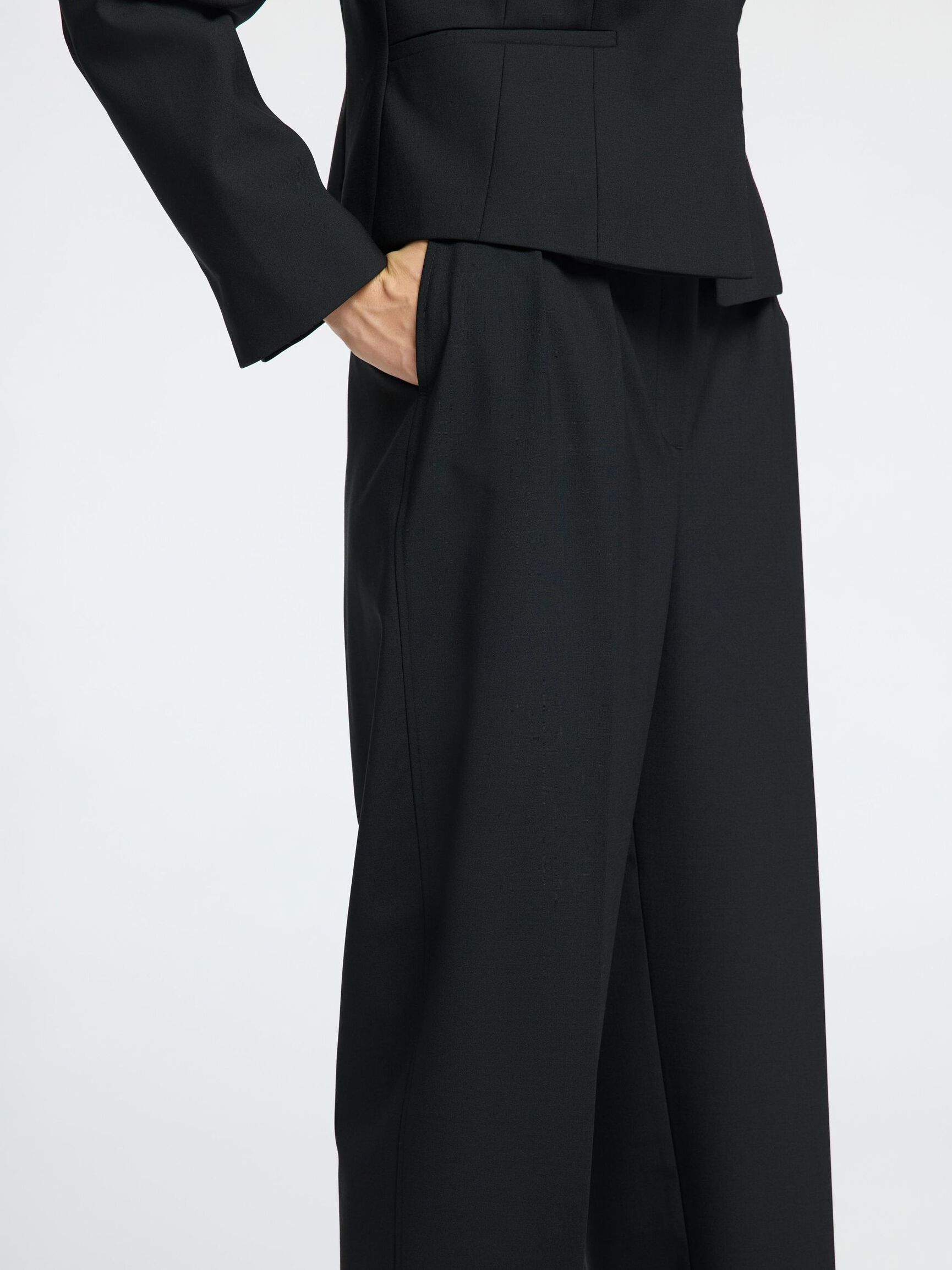 WOOL BLEND  BARREL FIT TROUSERS, Black, highres